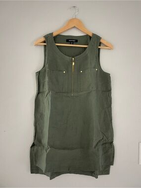 Ellen Tracy Olive Green Linen Sleeveless Tunic